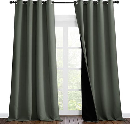 NICETOWN Full Shading Curtains for Windows, Super Heavy-Duty Black Lined Blackout Curtains for Bedroom, Privacy Assured Window Treatment (Dark Mallard, Pack of 2, 55 inches W x 102 inches L)