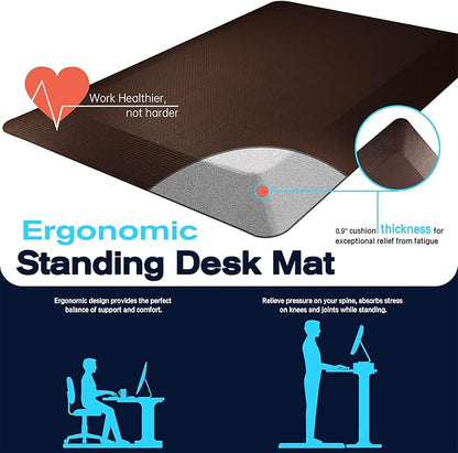 FEATOL Anti Fatigue Mat Floor Mat, Extra Thick Standing Office Desk Mat Memory Foam Cushioned Anti Fatigue Ergonomic Kitchen Mats Comfort Standing Pad NOT PVC 9/10 Inch Thick (Brown, 20x59x9/10-Inch)