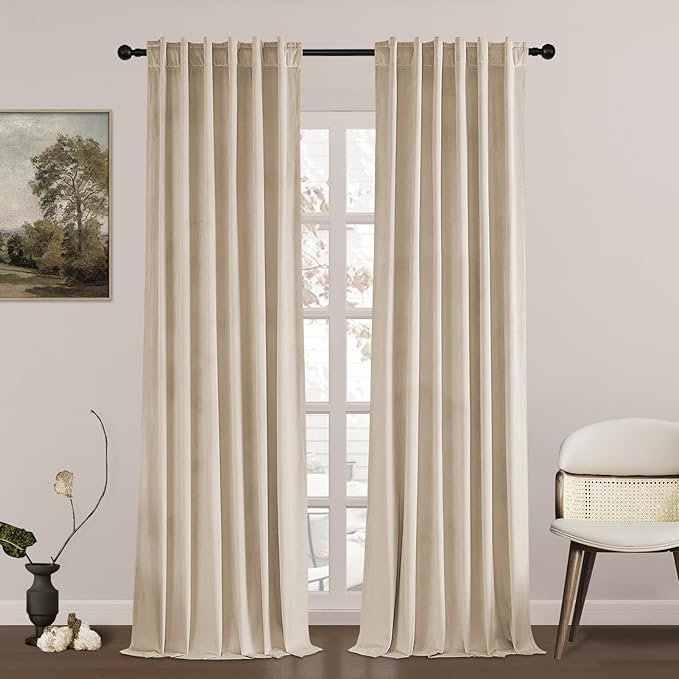 Topfinel Beige Velvet Curtains 84 Inches Long for Bedroom Back Tab Blackout Ivory Birch Neutral Boho Sour Cream Ecru White Drapes for Living Room 84 Inch Length 2 Panels,52x84,Beige