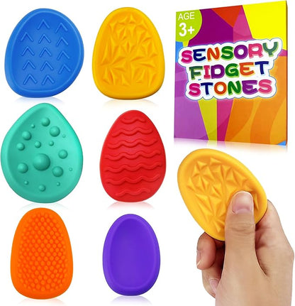 Fidget Sensory Toys for Kids Adults 6 PC Easter Basket Stuffers Silicone Worry Stone for Autism ADHD Teens Silent Calm Down Toy Quiet Fidgets Stress Items Anxiety Relief Gift for Classroom Prizes