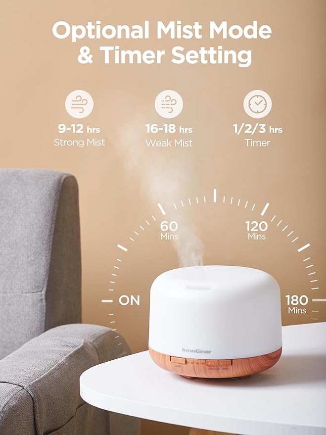 InnoGear 500ml Essential Oil Diffuser with Remote Control, Premium Ultrasonic Aromatherapy Diffusers Scent Humidifier Vaporizer Auto-Off Timer for Large Room Home, Yellow