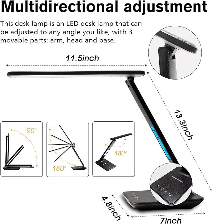 LAOPAO Desk Lamp with Wireless Charger: USB Charging Port, Table Lamp with Clock, Desk Lamps for Home Office College Dorm Room Essentials