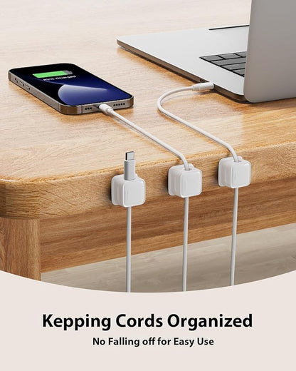 8 Pack Magnetic Cord Organizer Holder,Strong Adhesive Desk Cable Management Easy Open,Organize Phone Charging Cords Wire Holder Organizer Neatly for Home,Office,Car,Desk,Nightstand-White