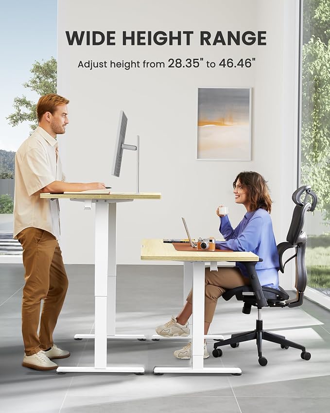 ErGear Height Adjustable Electric Standing Desk, 55 x 28 Inches Sit Stand up Desk, Large Memory Computer Home Office Desk with Two-Piece Desktop (Natural)