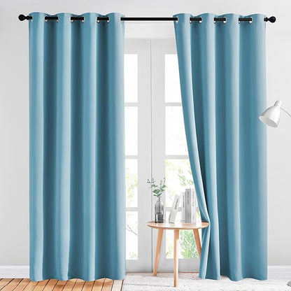 NICETOWN Blackout Curtains Panels for Window - Window Treatment Thermal Insulated Grommet Blackout Drapes for Bedroom (Teal Blue=Light Blue, Double Panels, 52 by 84 Inch)