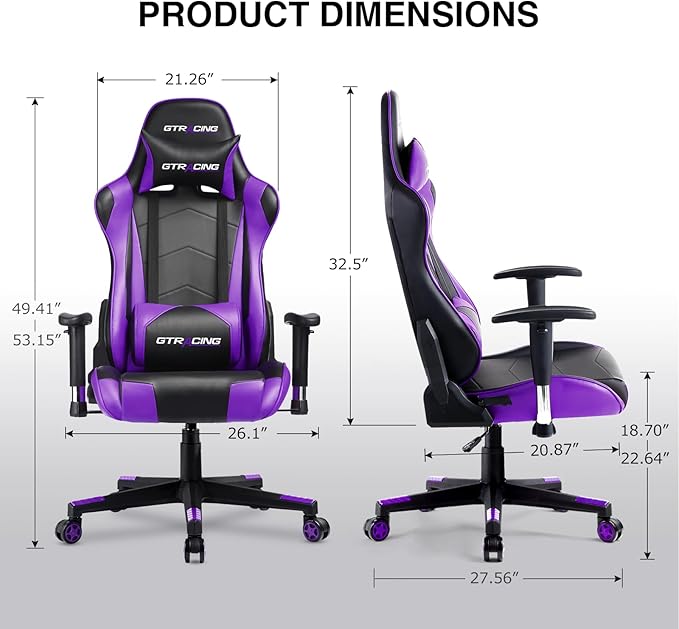 GTRACING Gaming Chair, Ergonomic Office Computer Chair with Lumbar & Headrest Support, Swivel Video Game Chair with Height & Armrest Adjustable for Adults, Purple