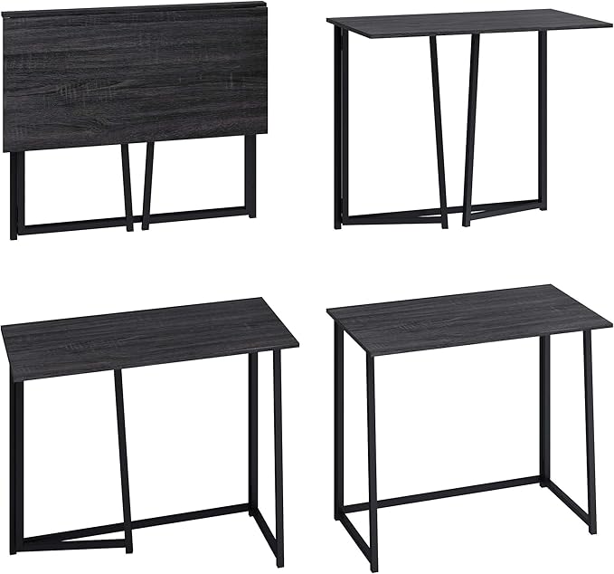 4NM 31.5" Small Folding Desk, Simple Assembly Computer Desk Home Office Desk Study Writing Table for Small Space Offices - Gray and Black