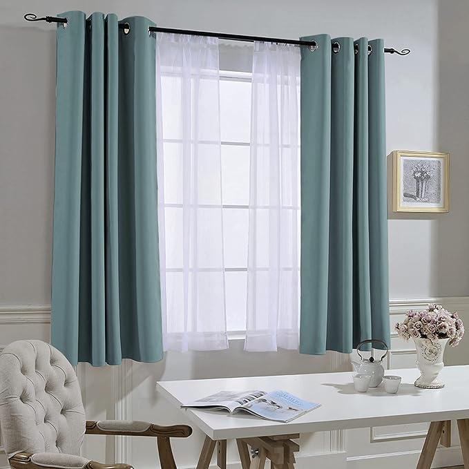 NICETOWN Blackout Greyish Blue Curtains for Bedroom - Window Treatment Thermal Insulated Grommet Solid Drapes Energy Saving Sound Reducing for Basement, 1 Pair, W52 x L54