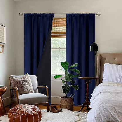 BGment Blackout Curtains for Bedroom 90 Inch Length, Rod Pocket 100% Blackout Curtains with Thermal Liner Room Darkening Curtains for Living Room, Each Window Curtain 2 Panels, 52 x 90 Inch, Navy Blue