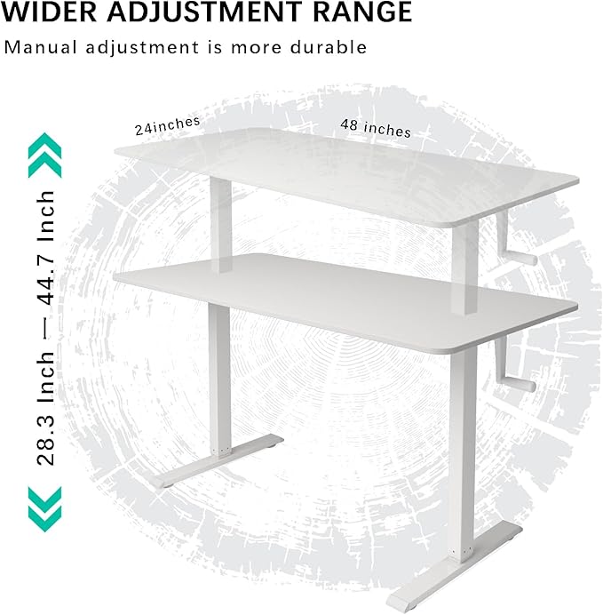 Whole Piece Top Manual Standing Desk Adjustable Height- Crank Stand Up Desk, Sit Stand Desk with Frame & Desktop, Computer Desk