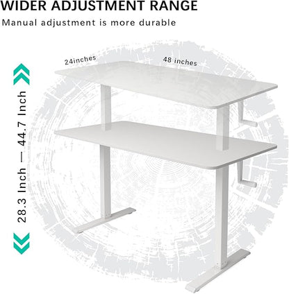 Whole Piece Top Manual Standing Desk Adjustable Height- Crank Stand Up Desk, Sit Stand Desk with Frame & Desktop, Computer Desk