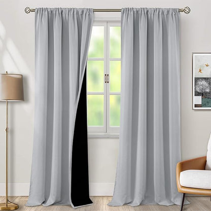 BGment Full Blackout Living Room Curtains, Extra Long Thermal Insulated 100% Room Darkening Noise Cancelling Heavy Window Curtains for Bedroom with Rod Pocket, 2 Panels, Light Grey, 52 x 95 Inch