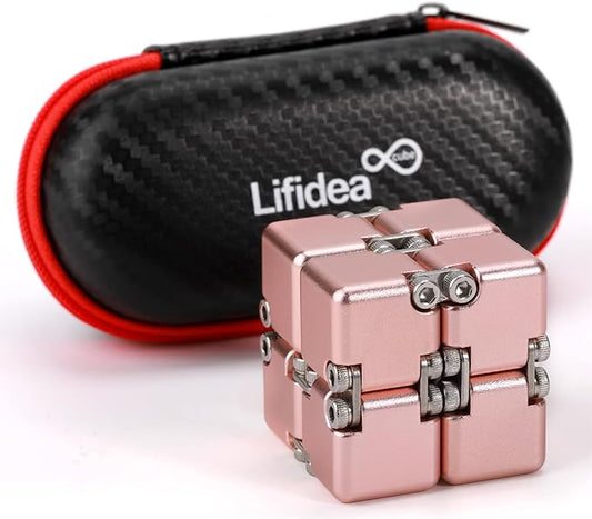 New Version Aluminum Alloy Metal Infinity Cube Fidget Cube Handheld Fidget Toy Desk Toy with Cool Case Infinity Magic Cube Relieve Stress Anxiety ADD ADHD OCD for Kids and Adults (Pink)