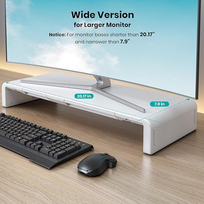 Monitor Stand Riser, Klearlook Foldable, Height Adjustable Computer Stand, Desk Shelf Riser with Storage Drawer &Tablet Phone Stand for Desktop, Laptop (White)