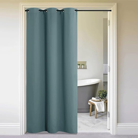 NICETOWN Temporary Portable Curtains for Sidelight Door, Insulating Privacy Soundproof Bifold Doors for Sliding Closet Doorway Entrance Hallway (1 Piece, 5ft Wide x 8ft Long, Greyish Blue)