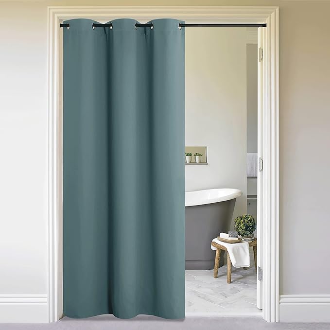 NICETOWN Curtains & Drapes for Door Tapestry, 84 inches Long Door Curtains for Bathroom Pantry Bedroom Closet (Greyish Blue, 1 Panel, 5ft Wide x 7ft Long)