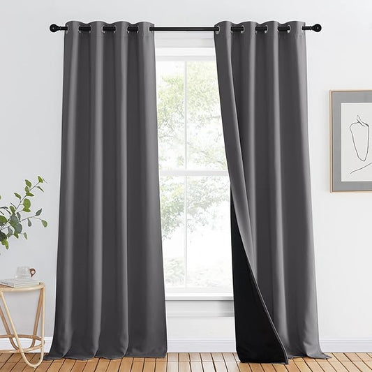 NICETOWN Grey Full Shade Curtain Panel, Energy Smart & Noise Blocking Out Blackout Drape for Dining Room Window, Thermal Insulated Guest Room Lined Window Dressing(Gray, 46 x 90 inch)