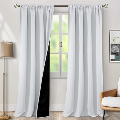 BGment Long Blackout Curtains for Living Room 95 Inch Length, Full Room Darkening Thermal Insulated Noise Reducing Bedroom Window Curtains with Rod Pocket, 2 Panels, Each 55 Inch Wide, Greyish White