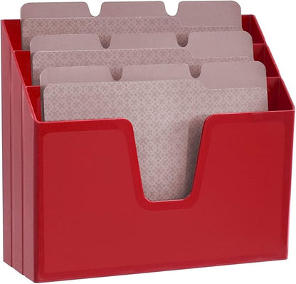 Acrimet Horizontal Triple File Folder Holder Organizer (Solid Red Color)