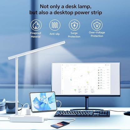 LAOPAO Desk Lamp with USB Charging Port: Power Strip with Surge Protection - 1 Type-C, 1 USB-A Charging Port, 2 AC Power Outlets, Desk Lamps for Home Office College Dorm Room Essentials