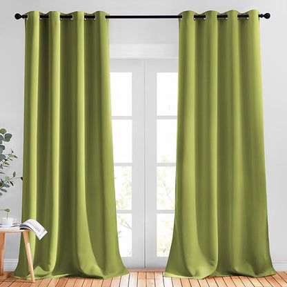 NICETOWN Room Darkening Window Panels - (52 inches Width, Fresh Green, Double Pieces) Holiday Decor Thermal Insulated Curtains 120 inches Length for Kids Bedroom