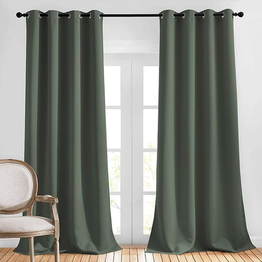 NICETOWN Blackout 90 inch Curtains for Living Room, Grommet Thermal Insulated Doorway Curtains Room Darkening Window Treatments for Bedroom, 2 Panels, W52 x L90, Dark Mallard