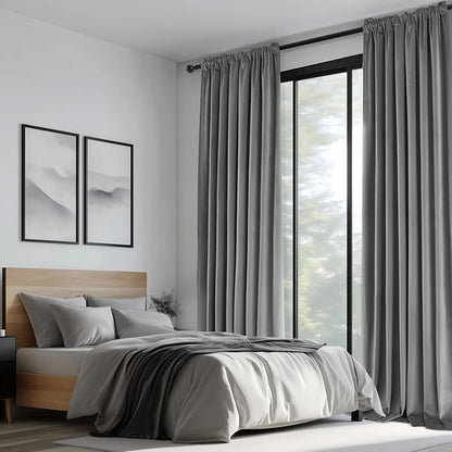 Topfinel Gray Velvet Blackout Curtains 84 Inches Long, Light Grey Room Darkening Thermal Insulated Soundproof Modern Heavy Thick Suede Back Tab Winter Drapes for Living Room Bedroom 2 Panels