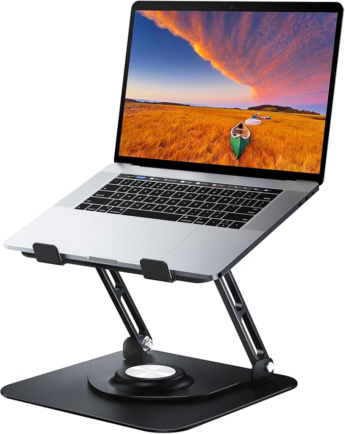 Laptop Stand for Desk, Adjustable Computer Stand with 360° Rotating Base, Ergonomic Laptop Riser for Collaborative Work, Foldable & Portable Laptop Stand, fits for All 10-16" Laptops