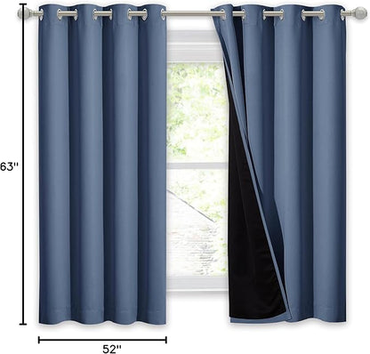 NICETOWN 100% Blackout Curtain Panel, Thermal Insulated Black Liner Curtain for Nursery Room, Noise Reducing and Cold Blocking Drape for Windows (1 Panel, Stone Blue, 52-inch Wide by 63-inch Long)