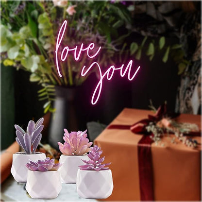 CADNLY Fake Succulent Plant Set - Artificial Succulent Plants for Women Desk - Realistic Faux Succulents in Ceramic Pots - Mini Purple Succulent Decor for Bedroom Bathroom Office Shelf Decor