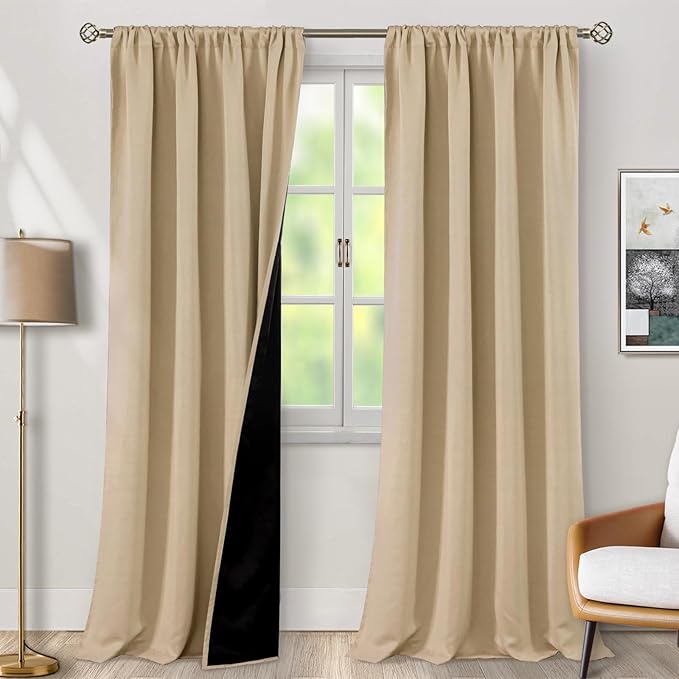 BGment Long Blackout Curtains for Living Room 108 Inch Length, Full Room Darkening Thermal Insulated Soundproof Curtains for Bedroom with Rod Pocket, 2 Panels, Each Long Panel 52 Wide, Beige