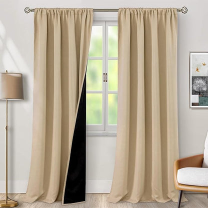 BGment Beige Blackout Curtains for Living Room, Long Room Darkening Curtains for Bedroom 95 Inch Length 2 Panels Set, Thermal Insulated Soundproof Energy Saving Rod Pocket Curtains, 52 Inch Wide