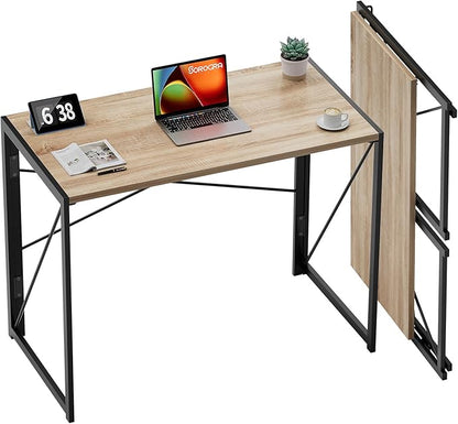 Coavas Small Folding Desk No Assembly Required Foldable Table, 31.5 inch Writing Computer Desk Space Saving Simple Home Office Desk, Beech