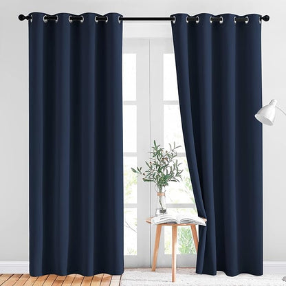 NICETOWN Blackout Navy Blue Curtains for Bedroom - Window Treatment Energy Saving Thermal Insulated Solid Grommet Room Darkening Drapes for Living Room (2 Panel, W52 x L84)