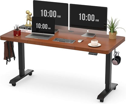 Monomi Electric Standing Desk, 55x24 Inches Adjustable Height Desk, Home Office Sit Stand Up Desk (Black Frame/Cherry Top)