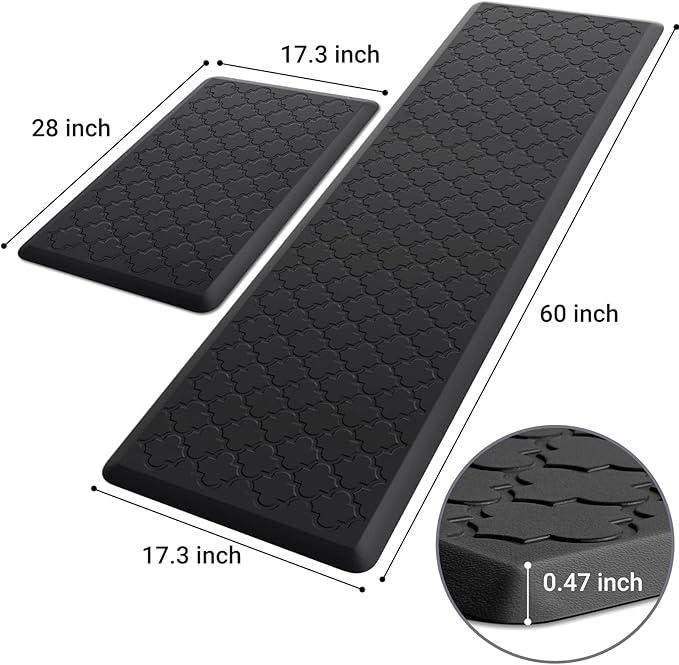 Kitchen Mat [2 PCS] Cushioned Anti-Fatigue Floor Mat, Waterproof Non-Skid Kitchen Mats and Rugs, Ergonomic Comfort Foam Kitchen Rugs, Standing Mat for Floor,Office, Sink(Black,17.3"x28"+17.3"x60")