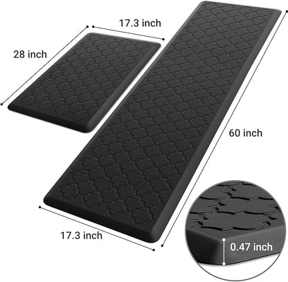 Kitchen Mat [2 PCS] Cushioned Anti-Fatigue Floor Mat, Waterproof Non-Skid Kitchen Mats and Rugs, Ergonomic Comfort Foam Kitchen Rugs, Standing Mat for Floor,Office, Sink(Black,17.3"x28"+17.3"x60")