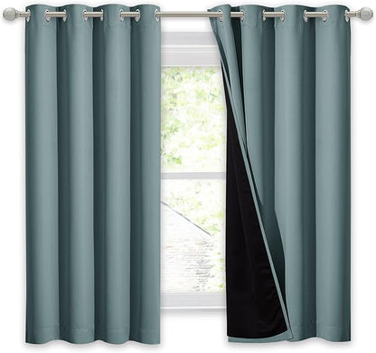 NICETOWN Greyish Blue 100% Blackout Lined Curtain, 2 Thick Layers Completely Blackout Window Treatment Thermal Insulated Drape for Kitchen/Bedroom (1 PC, 52" Width x 63" Length Each Panel)