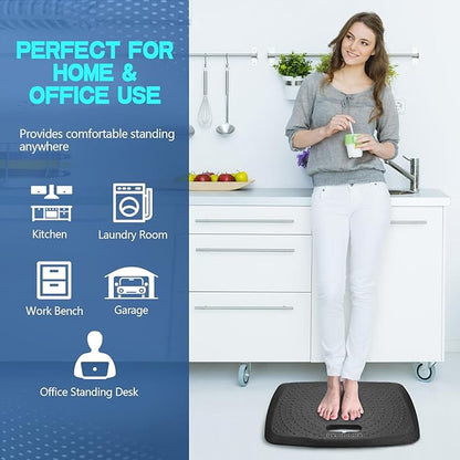 Anti Fatigue Kitchen Floor Mat Comfort Standing Mat, Portable Office Standing Desk Mat, Multi-Purpose Kitchen Rug, Built-in Handle with Massage Points Comfort Floor Mat (Black, 17" x 22")