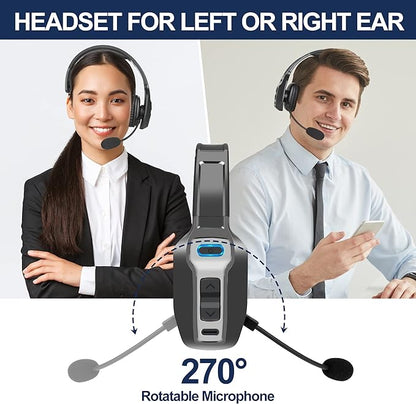 Trucker Bluetooth Headset, V5.2 Wireless Headset with Upgraded Microphone AI Noise Canceling, On Ear Bluetooth Headphone with Mute for Driver Office Call Center