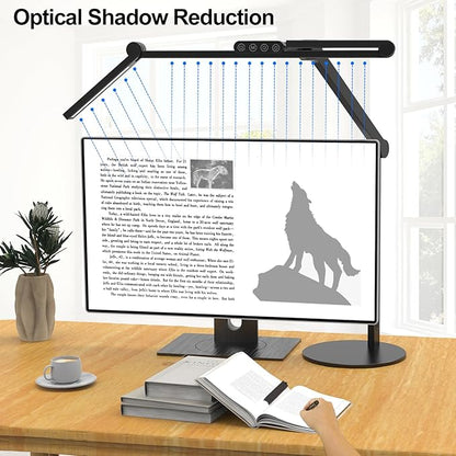 Micomlan Architect Desk Lamp with Atmosphere Lighting, Adjustable Led Desk Light for Home Office with Base, 24W Bright Auto Dimming Table Light with Rotatable Swing Arm for Workbench Computer