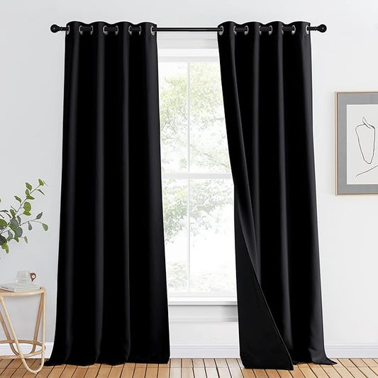 NICETOWN Cold Blocking Curtains, High-End Thermal Full Blackout Curtain 90 inches Long for Dining Room, Soundproof Window Treatment Drape for Hall Room, Black, 46 inches Wide Per Panel, 1 Panel