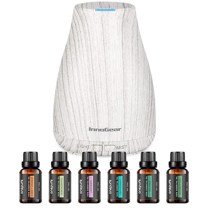 InnoGear Essential Oil Diffuser with Oils, 100ml Aromatherapy Diffuser with 6 Essential Oils Set, Aroma Cool Mist Humidifier Gift Set, Grey Wood Grain