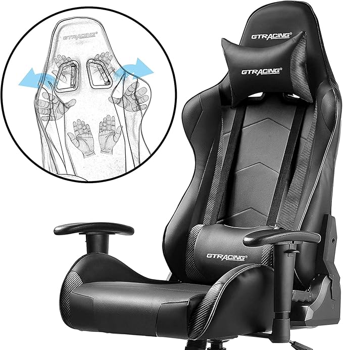 GTRACING Gaming Chair Racing Office Computer Ergonomic Video Game Chair Backrest and Seat Height Adjustable Swivel Recliner with Headrest and Lumbar Pillow Esports Chair,Black