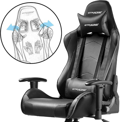 GTRACING Gaming Chair Racing Office Computer Ergonomic Video Game Chair Backrest and Seat Height Adjustable Swivel Recliner with Headrest and Lumbar Pillow Esports Chair,Black