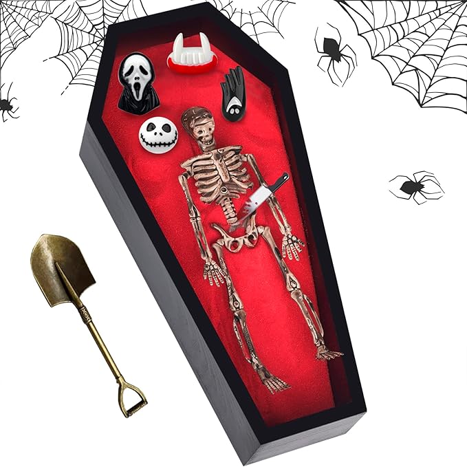 LUCHINM Coffin Zen Garden Kit for Desk,Coffin Decor,9.2×4.5in Spooky Zen Sand Garden with 6 Accessories and 3 Mini Rakes,Gothic Room,Office Desk Decor (Red)