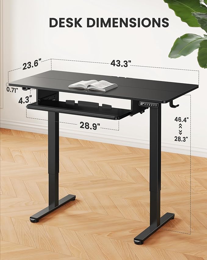 ErGear Electric Standing Desk with Keyboard Tray, 44x24 Inches Adjustable Height Sit Stand Up Desk, Home Office Desk Computer Workstation, Black