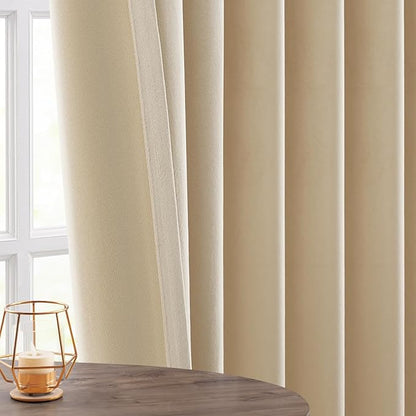 Topfinel 120 Inches Long Extra Long Cream Velvet Curtains for Living Room, Heavy Luxury Floor to Ceiling Pinched Pleated Boho Sound Absorbing Crushed Velve Drapes 2 Panels for Track System 10 FT