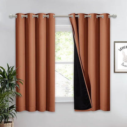 NICETOWN Burnt Orange 100% Blackout Lined Curtain, 2 Thick Layers Completely Blackout Window Treatment Thermal Insulated Drape for Kitchen/Bedroom (1 PC, 52 inches Width x 63 inches Length Each Panel)