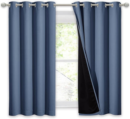 NICETOWN 100% Blackout Curtain with Black Liner, Thermal Insulated 2-Layer Lined Drape, Room Warming Small Window Drapery for Dining Room (Stone Blue, 1 Panel, 52 inches W by 54 inches L)